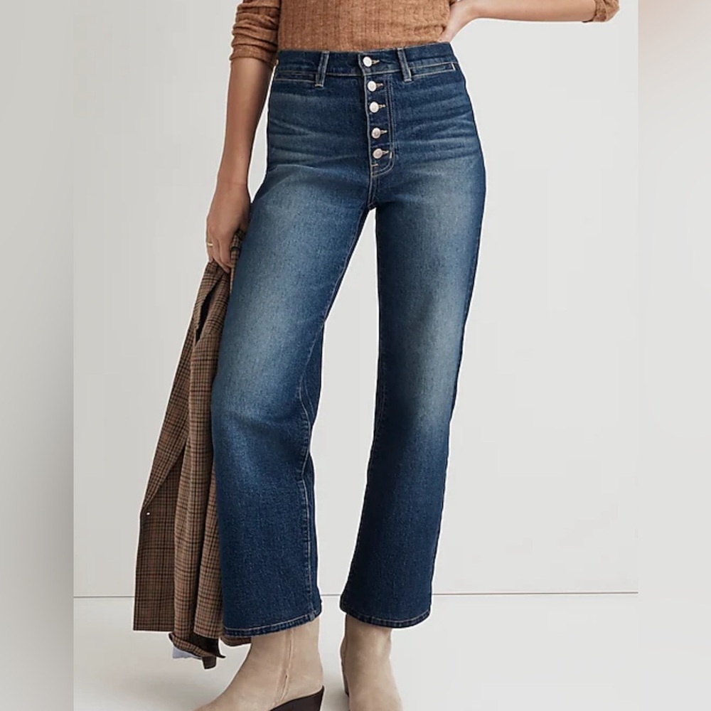 NWT MADEWELL The Perfect Vintage Wide Leg Button Front Denim Jeans Size 30 34x29